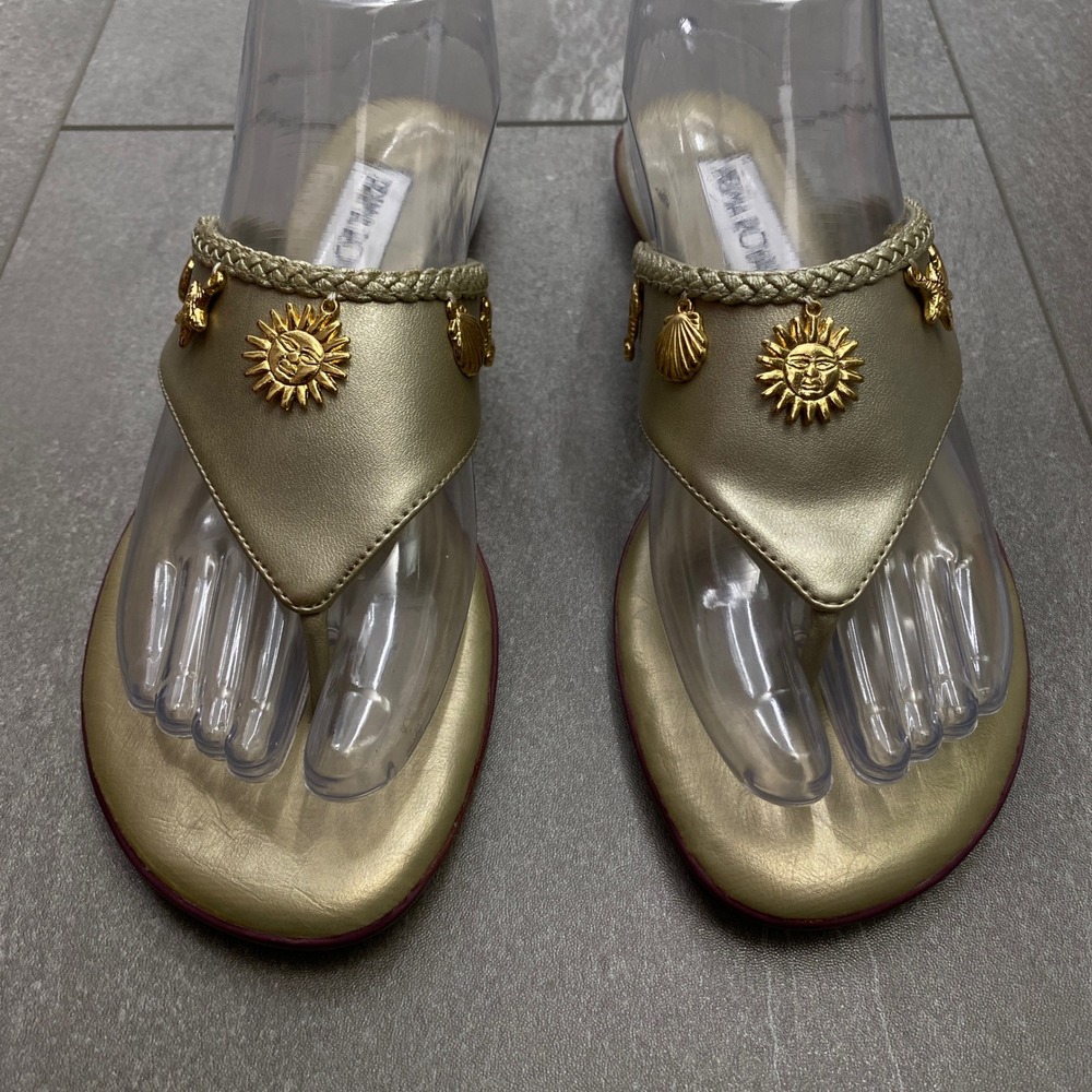 Vintage Prima Royale Stars Celestial Nautical Gold Sandals Womens 8.5 Flip Flops